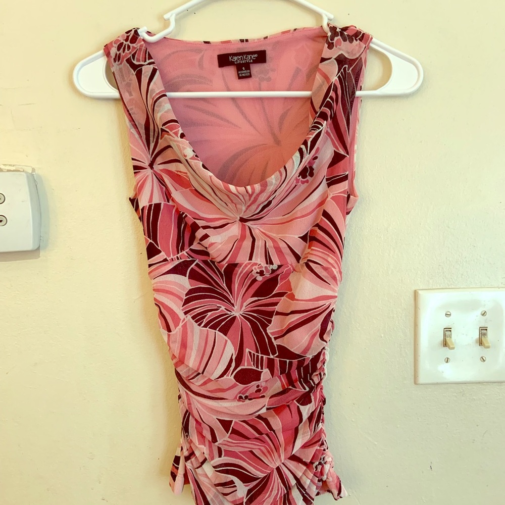 KAREN Kane pink floral blouse sleeveless size S
